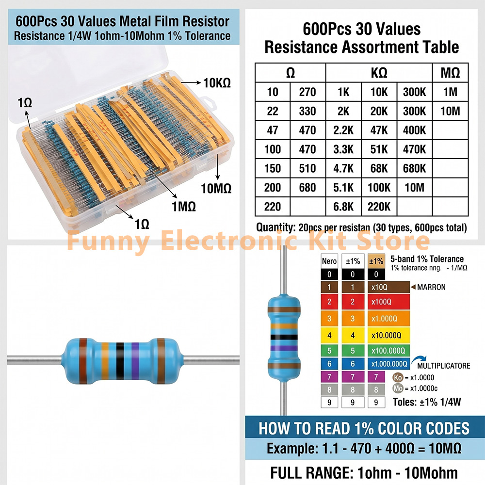 600 Pcs Assorted Metal Film Re - Resistor Kit 1 4W review and price