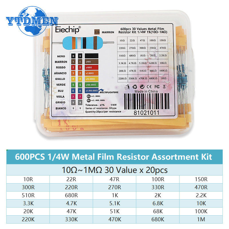 300-600PCS 1/4W Metal Film Res - Resistor Kit 1 4W review and price